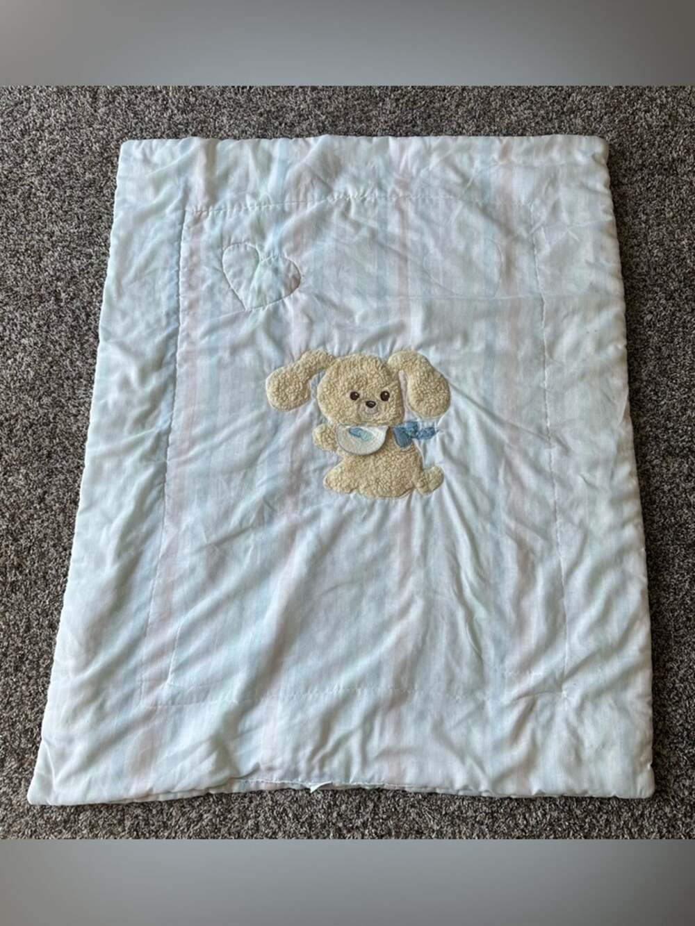 Plush Puppy Baby Blanket in Cream and Light Blue